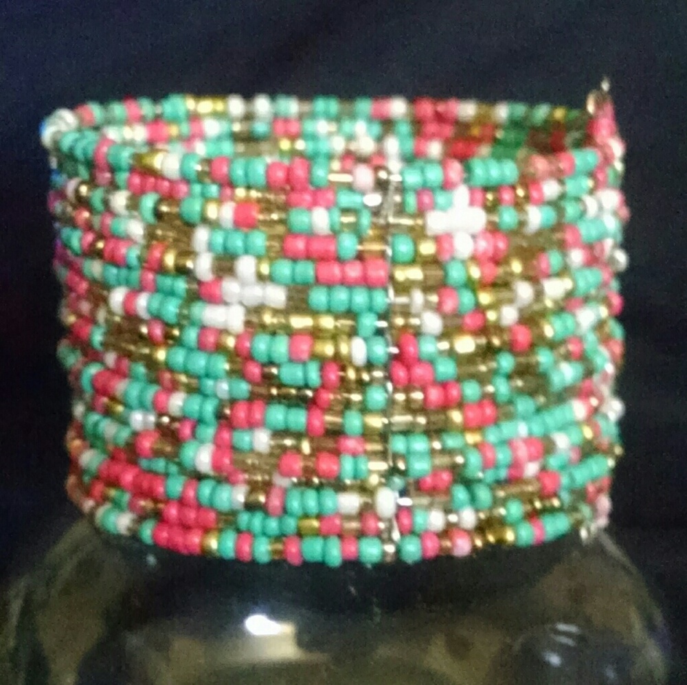 Beautiful Wide Cuff Multicolor Beaded Bracelet - image 4